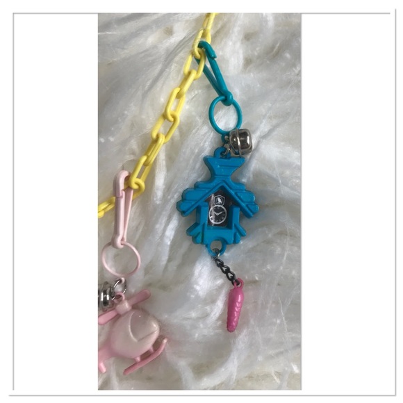 Vintage 1980’s Plastic Bell Charm Necklace Coke Bottle Unicorn Multicolour - Picture 5 of 10